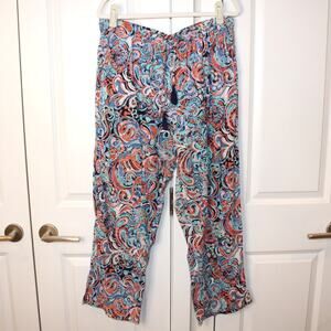 TALBOTS Paisley Print Wide-Leg Palazzo Pants Tassel Tie Waist | XL